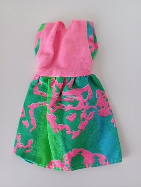 Vintage Barbie Doll Fashion Pink, Green, And Blue Dress Collectible